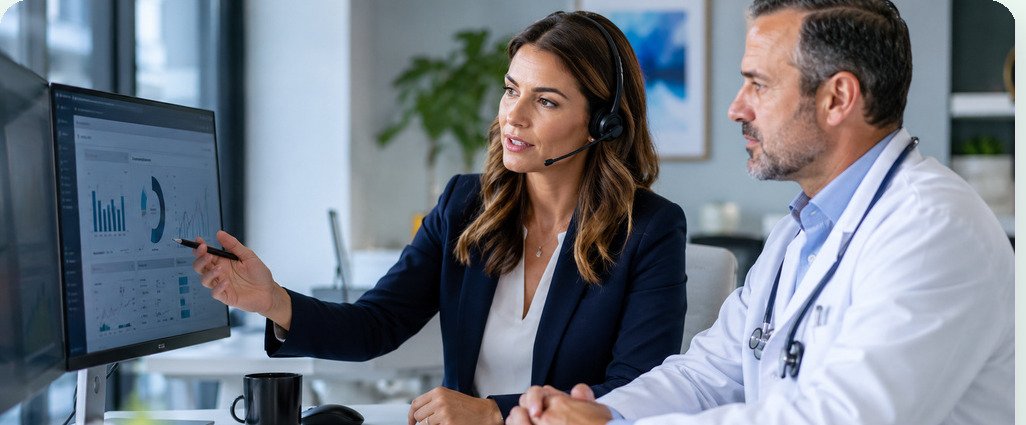 An account manager walking a physician through a performance report